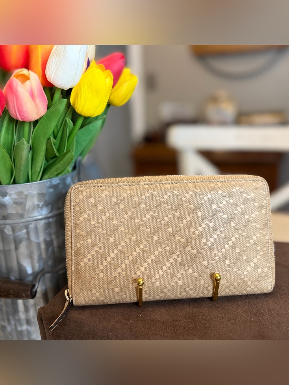 Gucci Beige Zip-Around Monogram Organizer Wallet